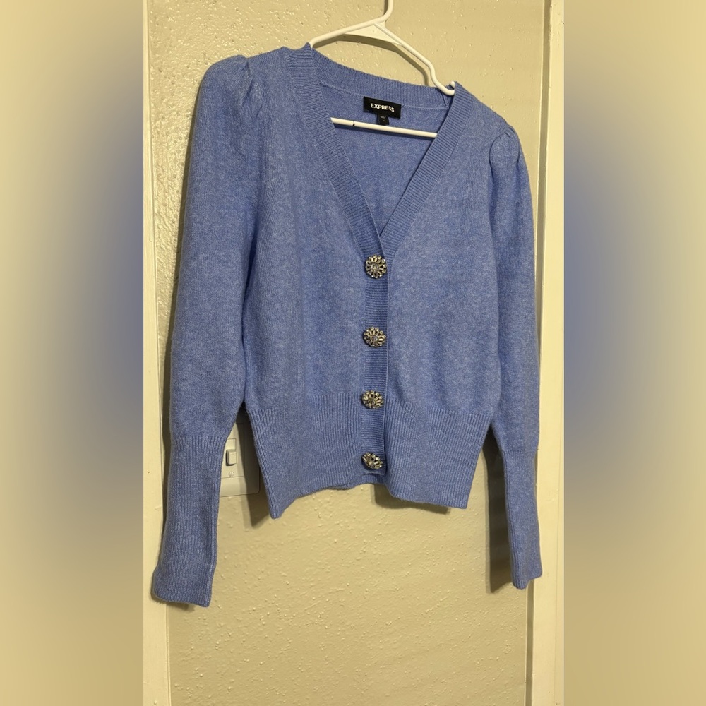 Express Blue Button-Up Sweater - image 2